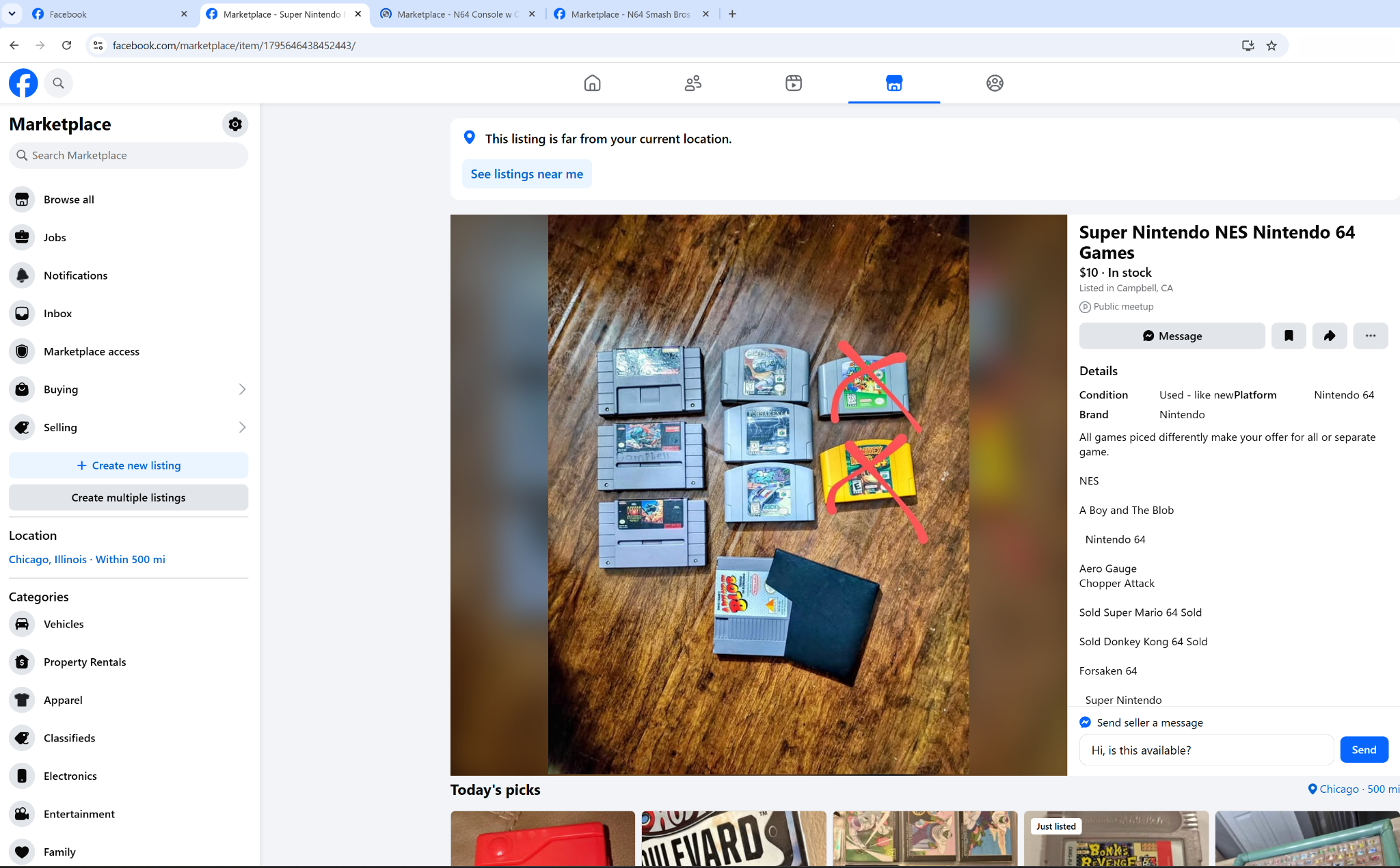 Opened Facebook Marketplace listing with more description and item details than the compact Marketplace search card
